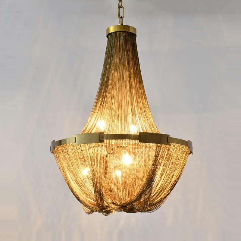 6-lichts mandvormige kroonluchterlamp landelijk goud metallic hanglampset voor woonkamer Clearhalo