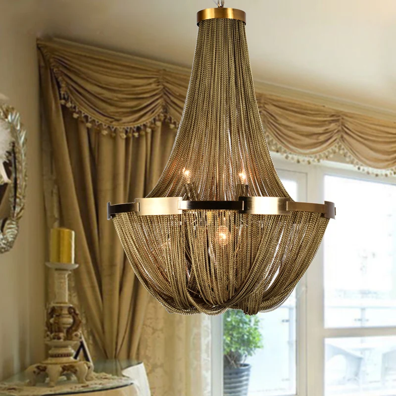 6-lichts mandvormige kroonluchterlamp landelijk goud metallic hanglampset voor woonkamer Clearhalo