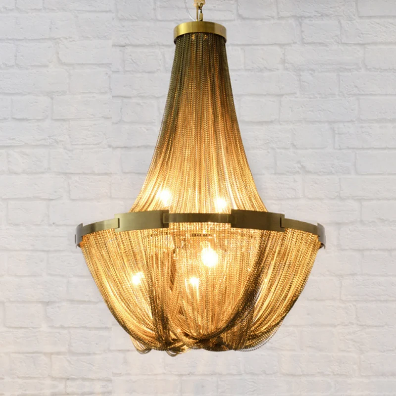 6-lichts mandvormige kroonluchterlamp landelijk goud metallic hanglampset voor woonkamer Clearhalo