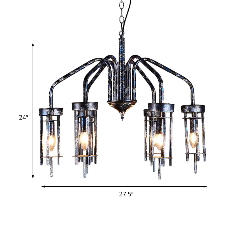6-lichts metalen kroonluchterlamp boerderij antieke zwarte spoetnik slaapkamer naar beneden verlichting hanger Clearhalo