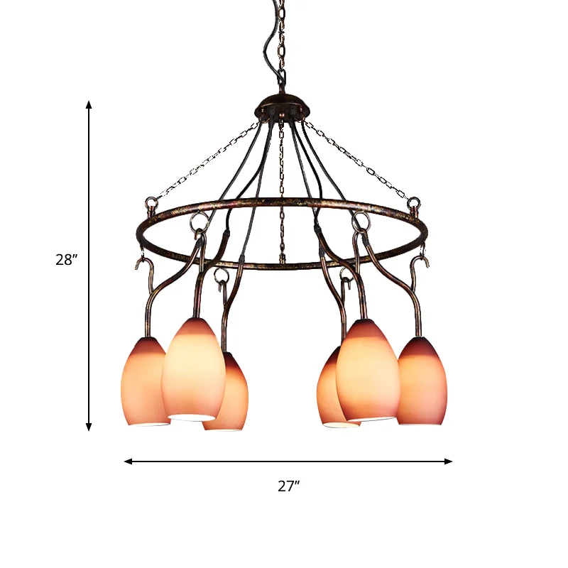 6-lichts ringhanglamp met roze meloenkap Antieke glazen kroonluchter voor café Clearhalo