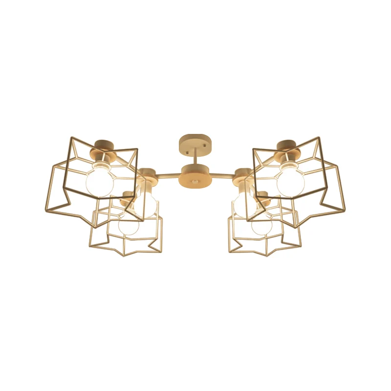 6-lichts slaapkamer hangende kroonluchter cartoon witte hanglamp met wolk/ster ijzeren kooi en houten kap Clearhalo