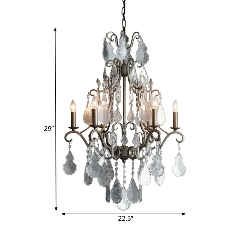 6-lichts Swirl Arm kandelaar kroonluchter landelijk roest metalen plafondhanger met hangend K9-kristalaccent Clearhalo