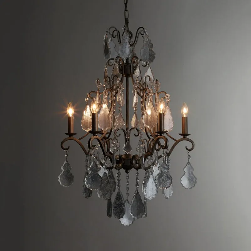 6-lichts Swirl Arm kandelaar kroonluchter landelijk roest metalen plafondhanger met hangend K9-kristalaccent Clearhalo
