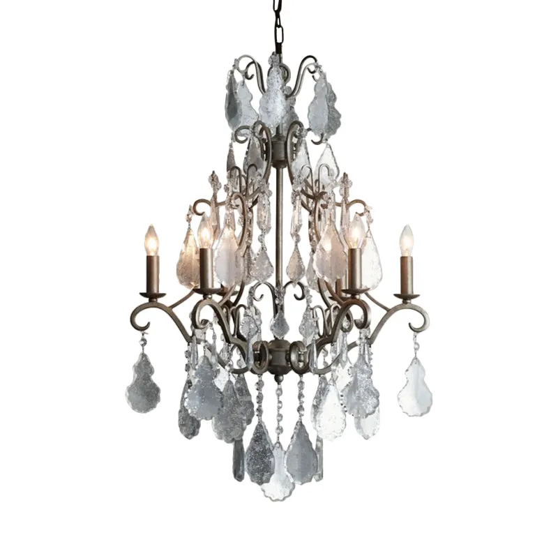 6-lichts Swirl Arm kandelaar kroonluchter landelijk roest metalen plafondhanger met hangend K9-kristalaccent Clearhalo