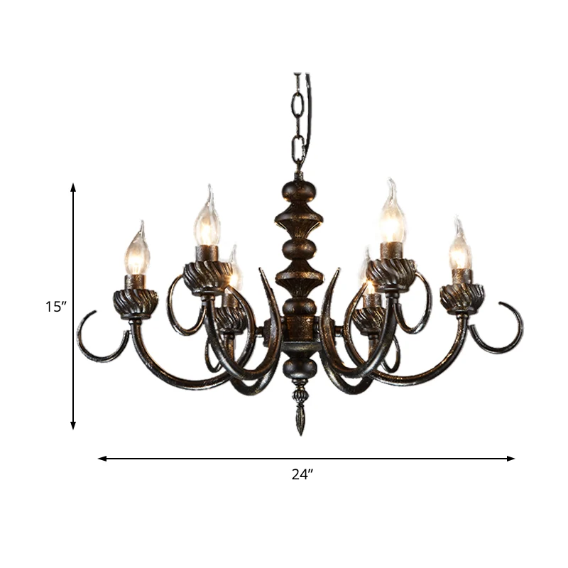 6-lichts tak kroonluchter verlichting rustieke antieke zwarte metalen hanglamp voor woonkamer Clearhalo