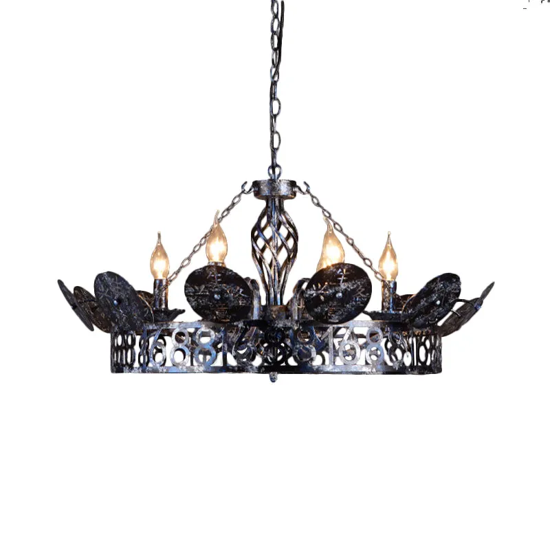 6-lichts wagenwiel kroonluchter lichte traditionele zwarte metalen ophanging voor café Clearhalo
