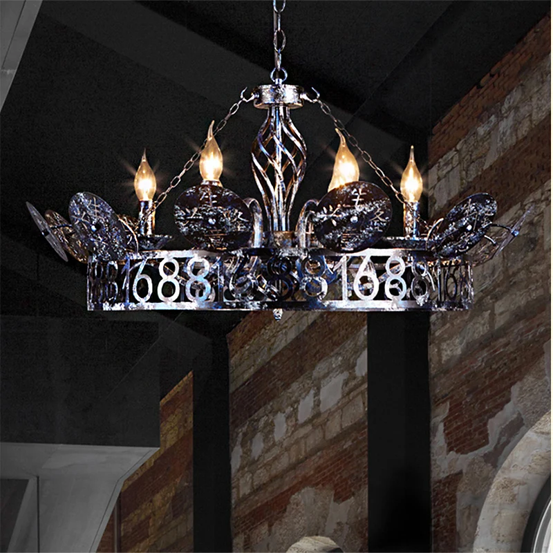 6-lichts wagenwiel kroonluchter lichte traditionele zwarte metalen ophanging voor café Clearhalo