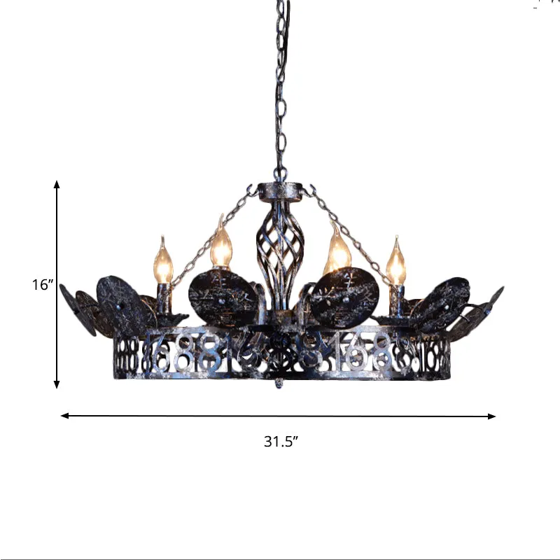 6-lichts wagenwiel kroonluchter lichte traditionele zwarte metalen ophanging voor café Clearhalo