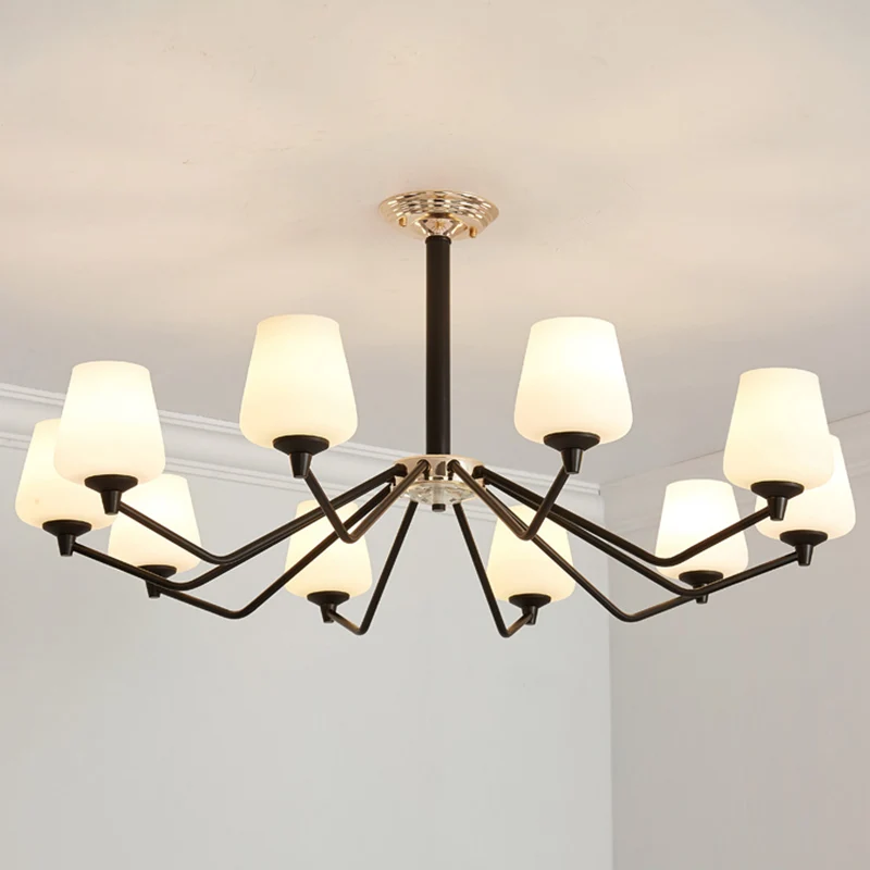 8/10 lichten Sputnik kroonluchter traditionele zwarte melkachtige glazen hanglamp met bekerkap Clearhalo