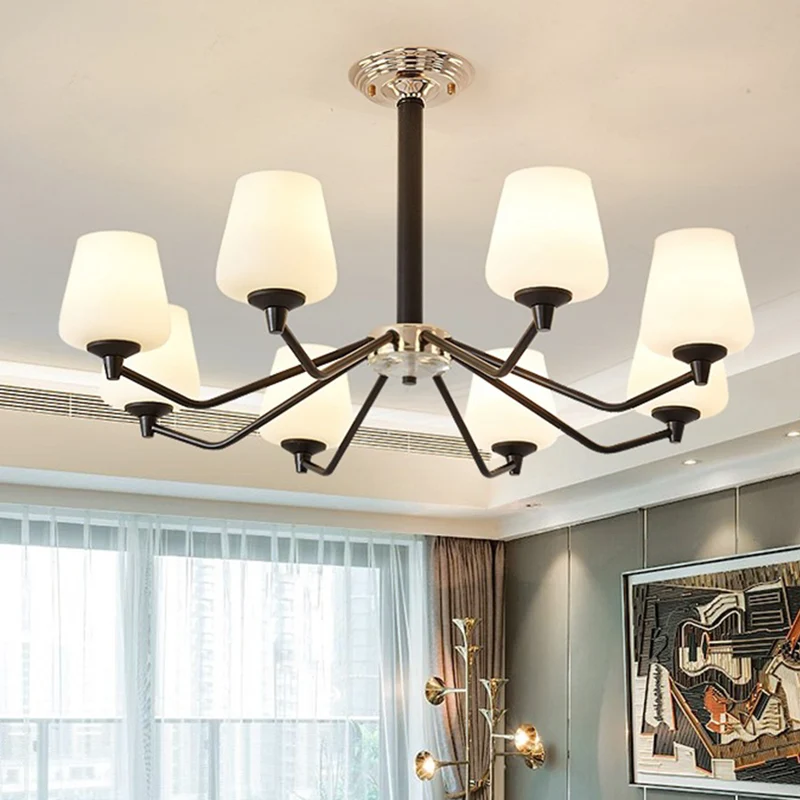 8/10 lichten Sputnik kroonluchter traditionele zwarte melkachtige glazen hanglamp met bekerkap Clearhalo