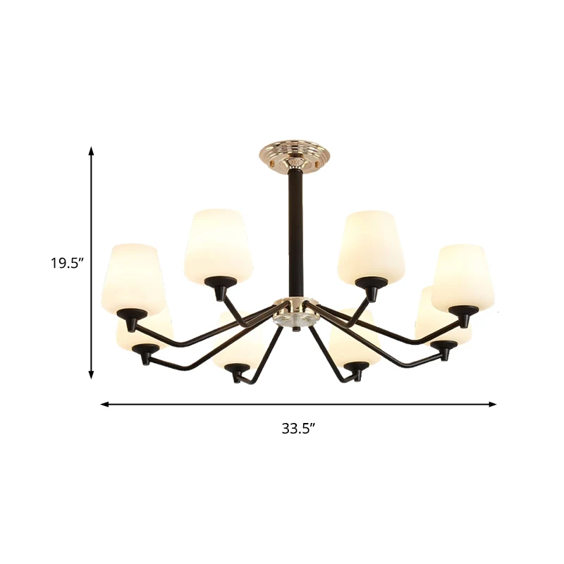 8/10 lichten Sputnik kroonluchter traditionele zwarte melkachtige glazen hanglamp met bekerkap Clearhalo