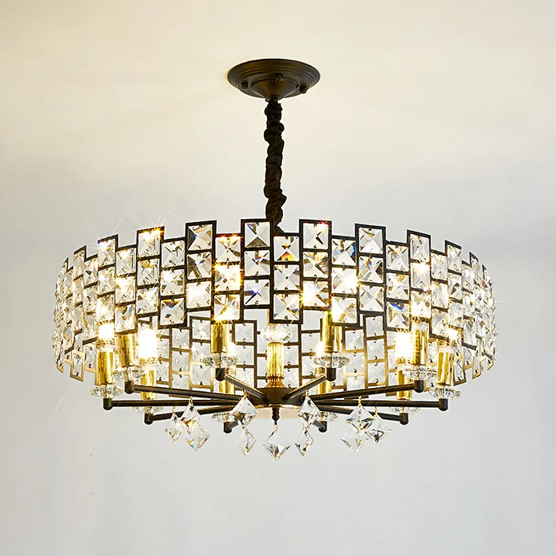 8/12 Heads Hanglamp Traditionele ronde kristallen ingebedde kroonluchter hanglamp zwart Clearhalo