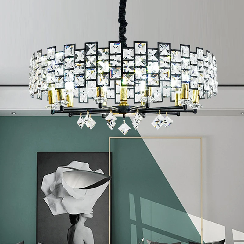 8/12 Heads Hanglamp Traditionele ronde kristallen ingebedde kroonluchter hanglamp zwart Clearhalo