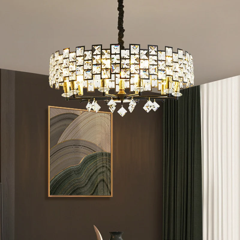 8/12 Heads Hanglamp Traditionele ronde kristallen ingebedde kroonluchter hanglamp zwart Clearhalo