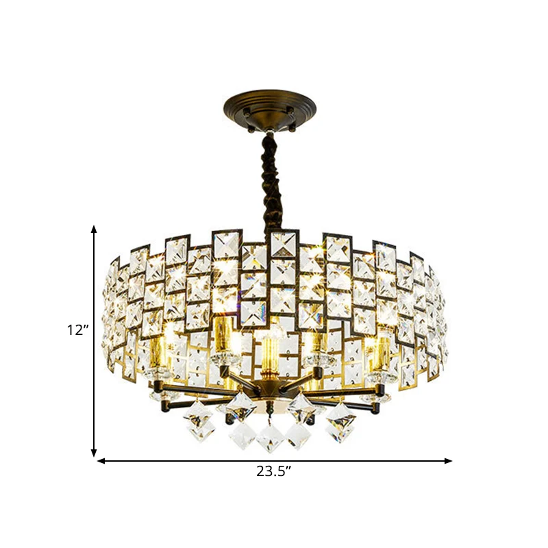 8/12 Heads Hanglamp Traditionele ronde kristallen ingebedde kroonluchter hanglamp zwart Clearhalo