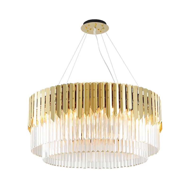 8/12-lichts woonkamerkroonluchter, eigentijdse gouden hanglamp met gelaagde ronde kristallen kap Clearhalo