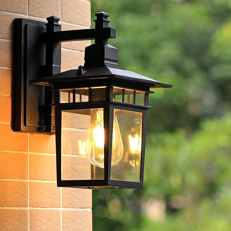 8,5"/11" W 1-lamps wandlamp Lodges Pavilion helder glazen wandmontage verlichting zwart Clearhalo