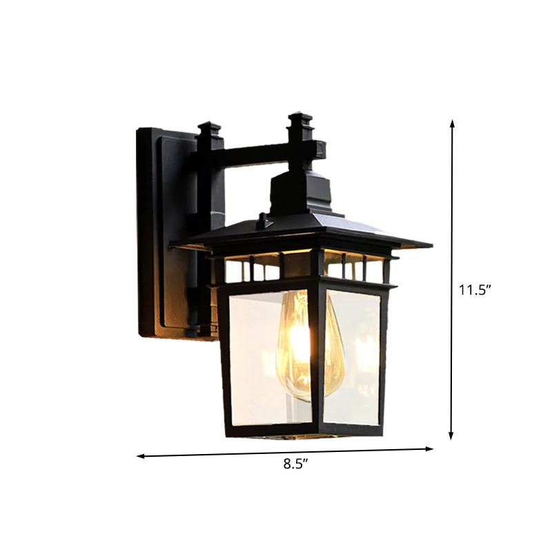 8,5"/11" W 1-lamps wandlamp Lodges Pavilion helder glazen wandmontage verlichting zwart Clearhalo