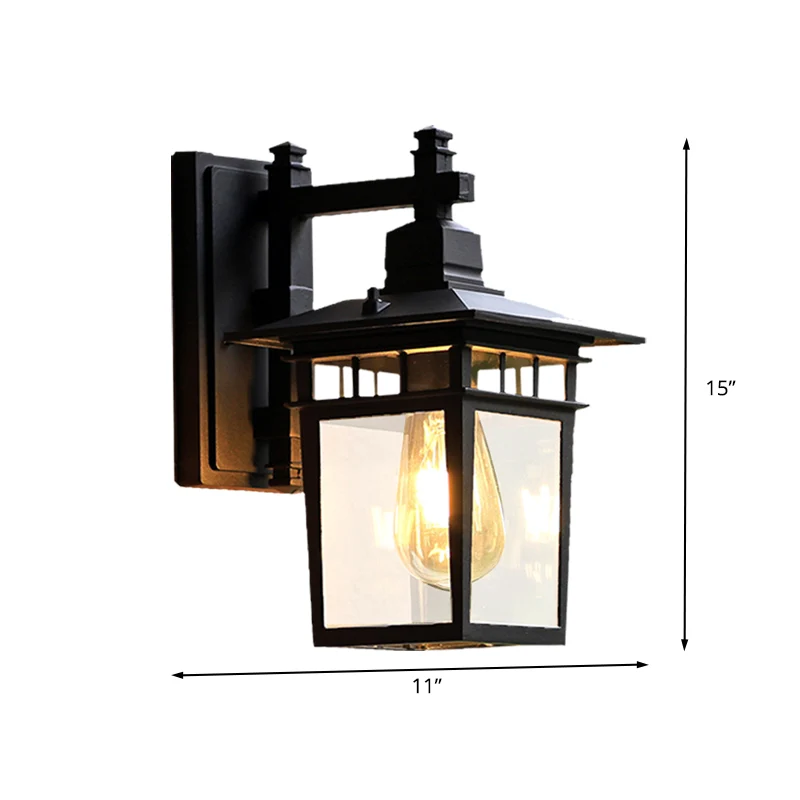 8,5"/11" W 1-lamps wandlamp Lodges Pavilion helder glazen wandmontage verlichting zwart Clearhalo