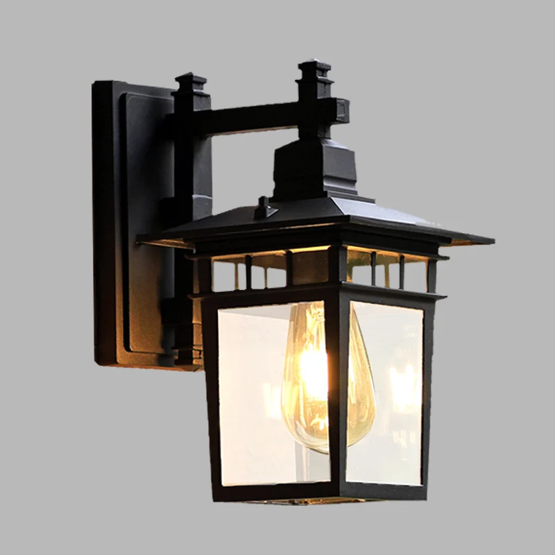 8,5"/11" W 1-lamps wandlamp Lodges Pavilion helder glazen wandmontage verlichting zwart Clearhalo
