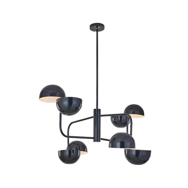 8-koppige kantoorplafondhanger met koepelvormige ijzeren kap Moderne zwarte LED-kroonluchterlamp Clearhalo