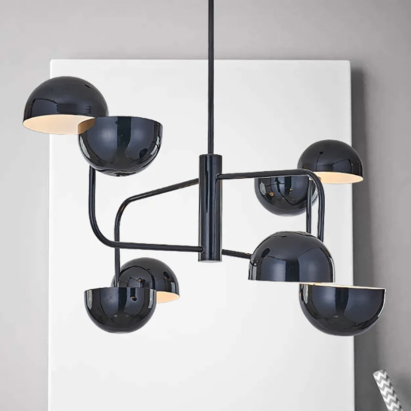 8-koppige kantoorplafondhanger met koepelvormige ijzeren kap Moderne zwarte LED-kroonluchterlamp Clearhalo