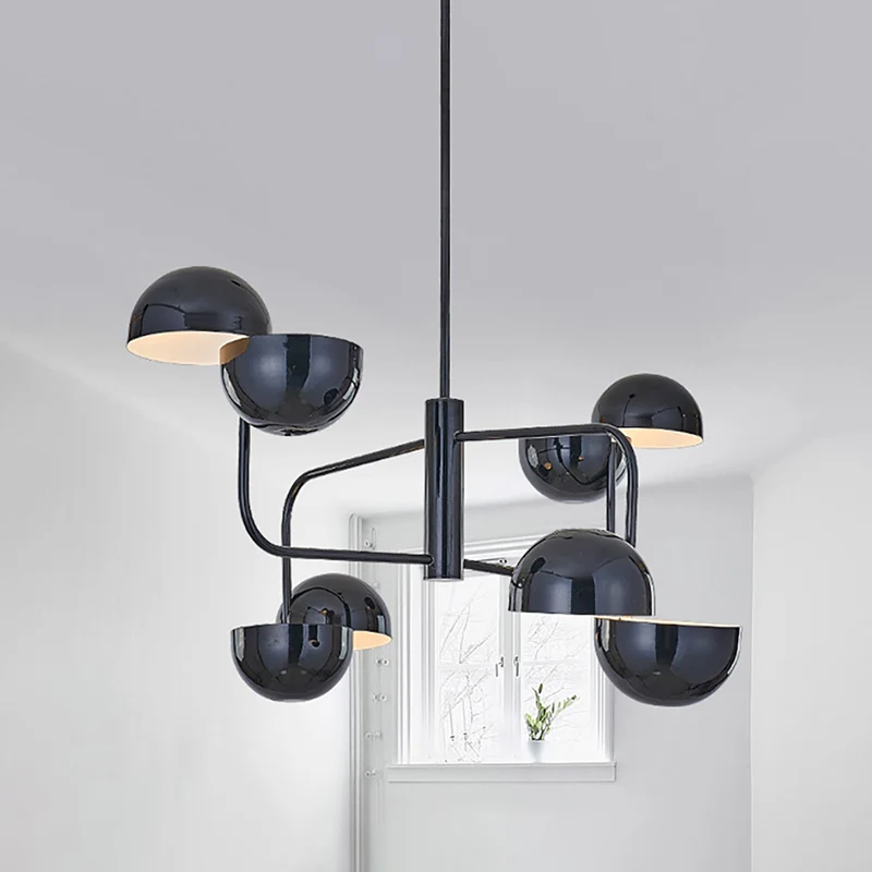 8-koppige kantoorplafondhanger met koepelvormige ijzeren kap Moderne zwarte LED-kroonluchterlamp Clearhalo