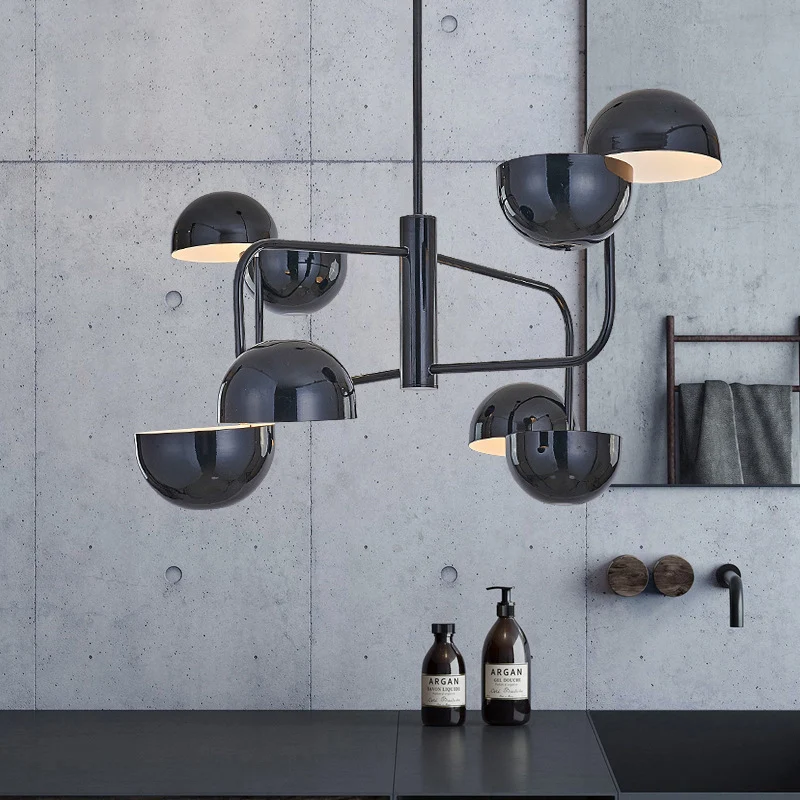 8-koppige kantoorplafondhanger met koepelvormige ijzeren kap Moderne zwarte LED-kroonluchterlamp Clearhalo