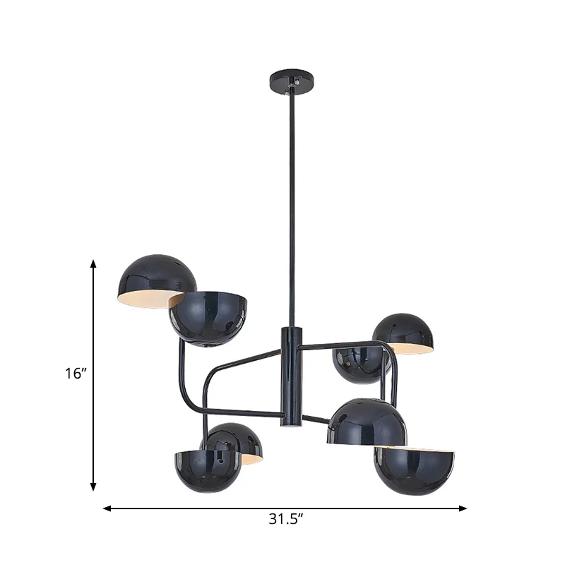 8-koppige kantoorplafondhanger met koepelvormige ijzeren kap Moderne zwarte LED-kroonluchterlamp Clearhalo