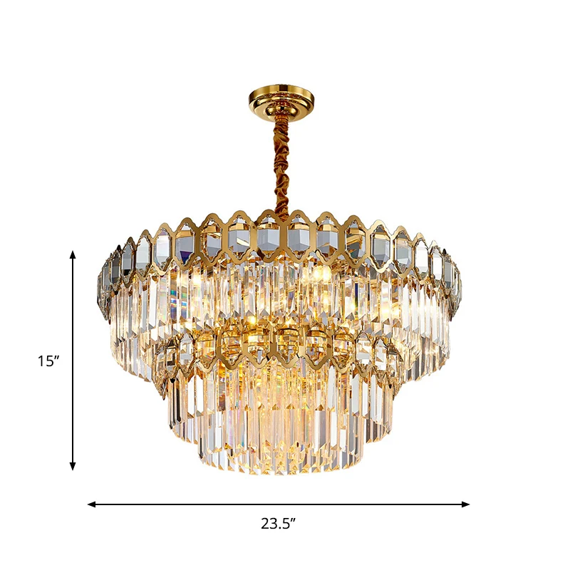 8-koppige plafondkroonluchter Rustieke eetkamer hangende lamp met gelaagde kristallen staafschaduw goud Clearhalo