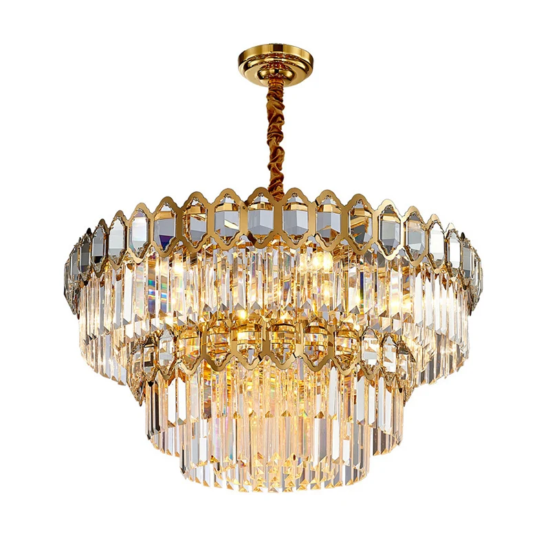 8-koppige plafondkroonluchter Rustieke eetkamer hangende lamp met gelaagde kristallen staafschaduw goud Clearhalo