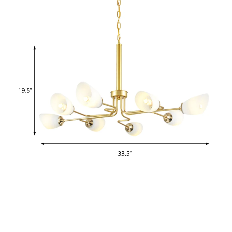 8-lichts hanglamp traditionele ovale matglazen hangende kroonluchter messing voor woonkamer Clearhalo