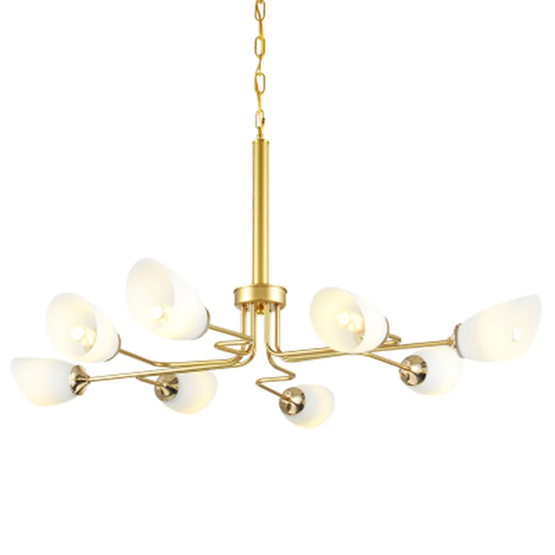 8-lichts hanglamp traditionele ovale matglazen hangende kroonluchter messing voor woonkamer Clearhalo