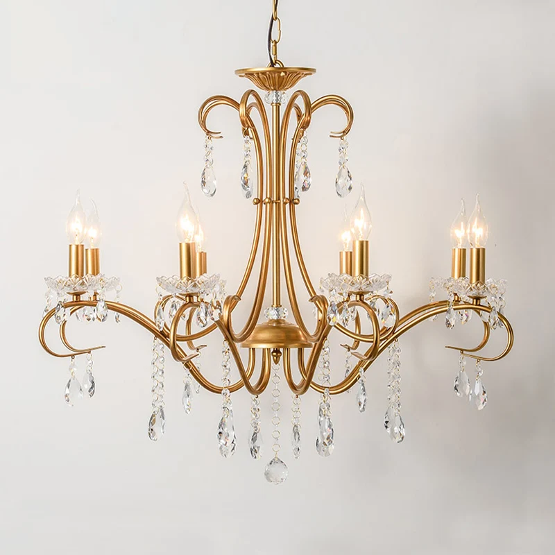 8-lichts kristallen kroonluchter licht platteland gouden kandelaar woonkamer hanglamp Clearhalo