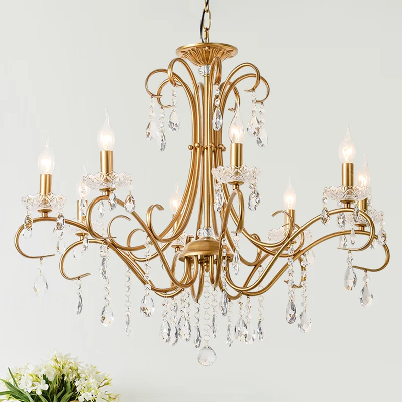 8-lichts kristallen kroonluchter licht platteland gouden kandelaar woonkamer hanglamp Clearhalo