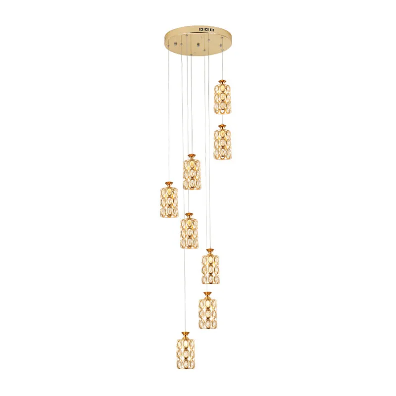 8-lichts multi-plafondlamp modernisme cilinder kristallen hanglamp messing Clearhalo