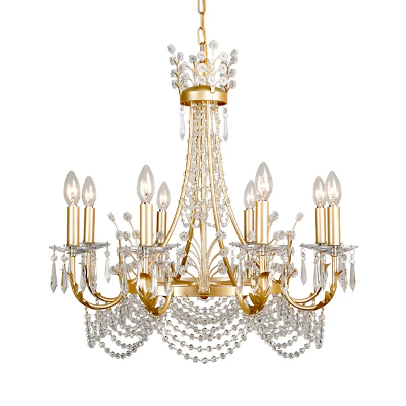 8-lichts swooping arm kroonluchter licht platteland gouden kristallen plafondhanger voor slaapkamer Clearhalo