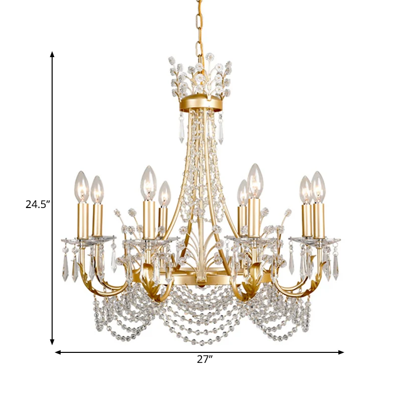 8-lichts swooping arm kroonluchter licht platteland gouden kristallen plafondhanger voor slaapkamer Clearhalo