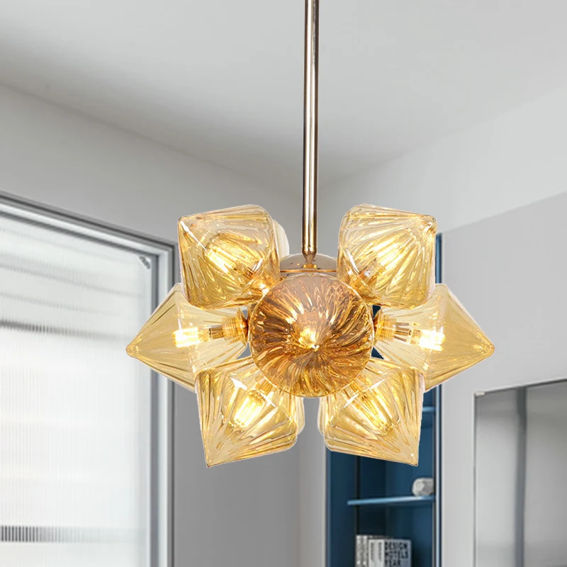 9/12 lampen helder/amber glazen plafondlamp vintage koperen prisma woonkamer semi-gemonteerde verlichting Clearhalo