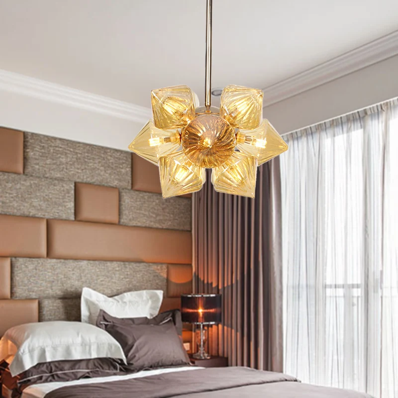 9/12 lampen helder/amber glazen plafondlamp vintage koperen prisma woonkamer semi-gemonteerde verlichting Clearhalo
