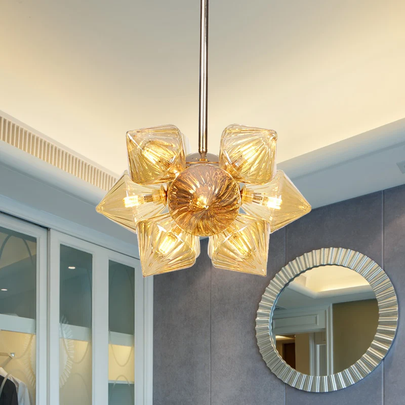 9/12 lampen helder/amber glazen plafondlamp vintage koperen prisma woonkamer semi-gemonteerde verlichting Clearhalo