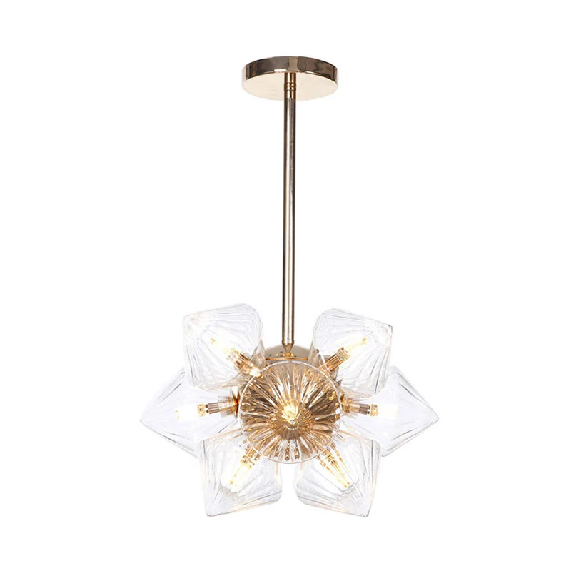9/12 lampen helder/amber glazen plafondlamp vintage koperen prisma woonkamer semi-gemonteerde verlichting Clearhalo