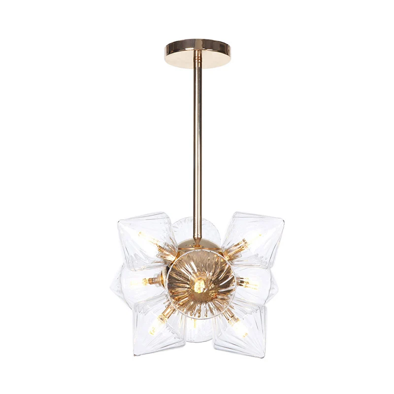 9/12 lampen helder/amber glazen plafondlamp vintage koperen prisma woonkamer semi-gemonteerde verlichting Clearhalo