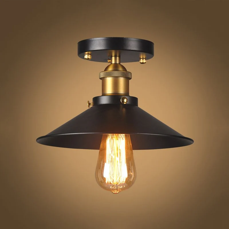 9.5"/10" Dia Platte Schaduw Gang Plafondgemonteerd Licht Industrieel Metallic 1 Kop Semi-inbouwlamp zwart Clearhalo