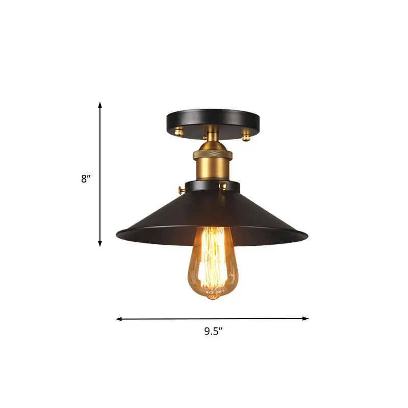 9.5"/10" Dia Platte Schaduw Gang Plafondgemonteerd Licht Industrieel Metallic 1 Kop Semi-inbouwlamp zwart Clearhalo