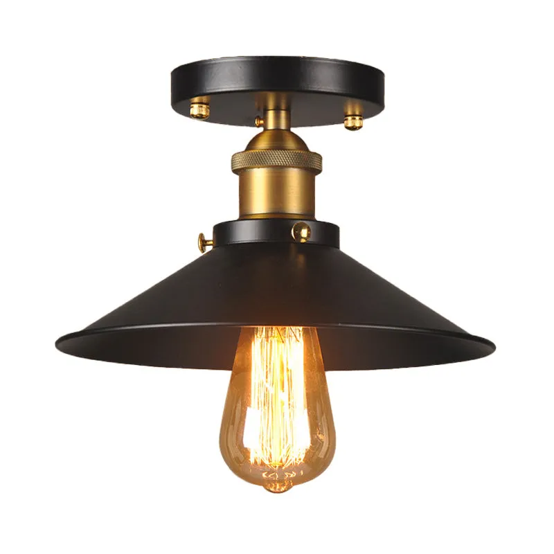 9.5"/10" Dia Platte Schaduw Gang Plafondgemonteerd Licht Industrieel Metallic 1 Kop Semi-inbouwlamp zwart Clearhalo