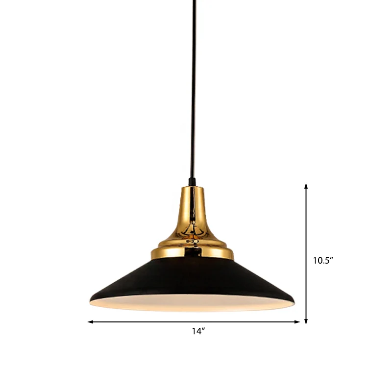 9,5"/14" breedte conische metalen hanglamp Scandinavische stijl 1 licht woonkamer hangend plafondlamp zwart/wit Clearhalo