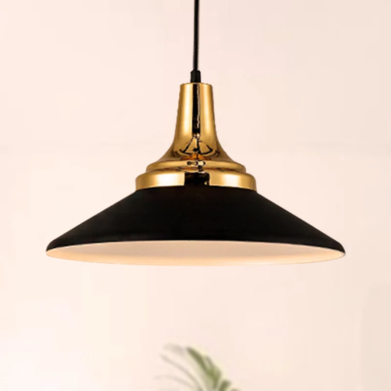 9,5"/14" breedte conische metalen hanglamp Scandinavische stijl 1 licht woonkamer hangend plafondlamp zwart/wit Clearhalo