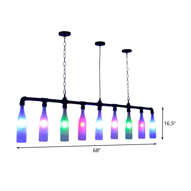9-lichts eiland hanglamp art deco wijnfles kleurrijke glazen hangende plafondlamp zwart voor bar Clearhalo